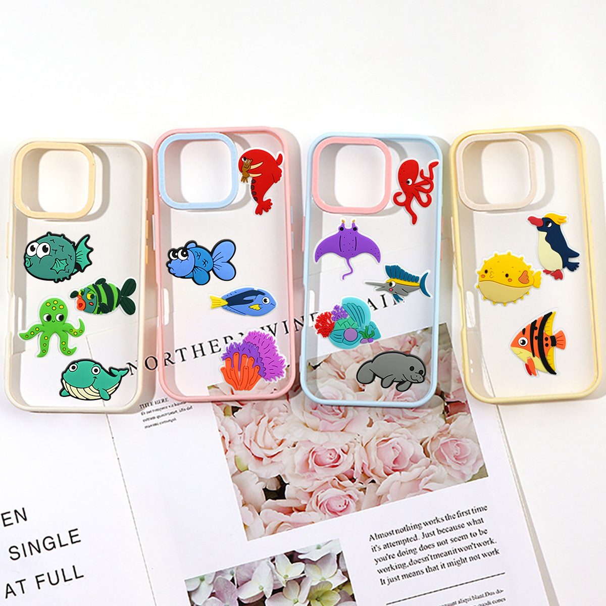 Mobile Phone Protective Cover Marine Animal Cute Flat Decorations Accessories PVC Soft Adhesive Patch DIY Mobile Phone Case Accessories