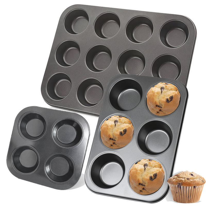 Fcm Cross-Border 4/6/12 Non-Stick Cake Mold Carbon Steel Mold Thickeneded Baking Pan Commercial Household Muffin Cup Baking