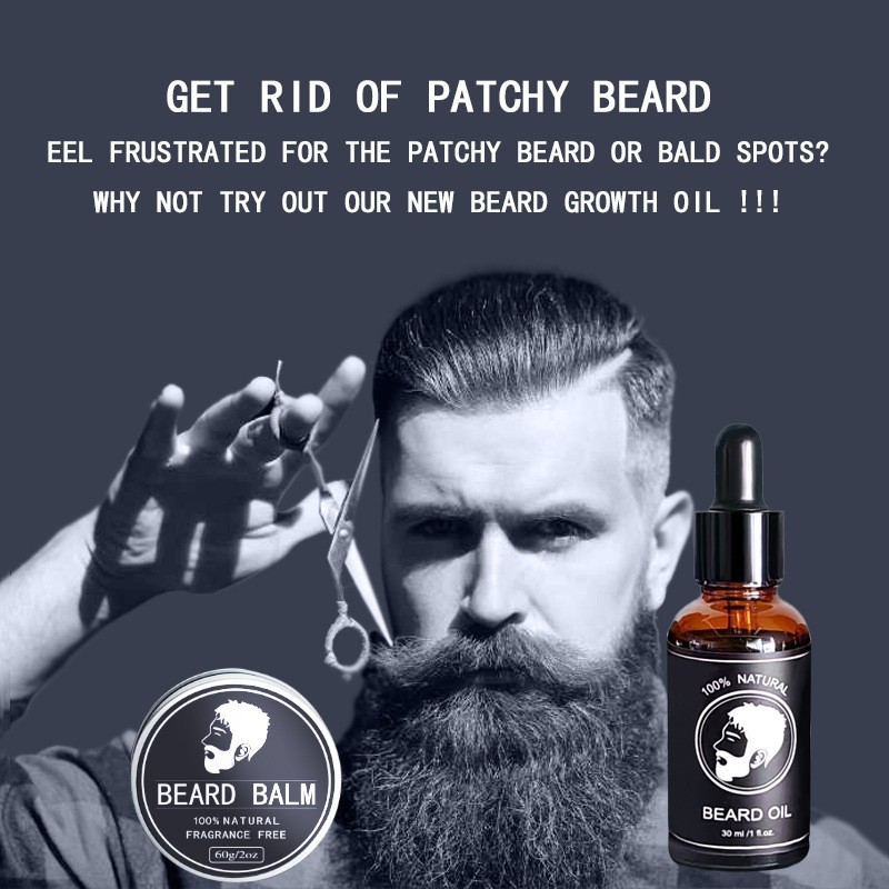 Cross-Border Men's Beard Care Set Beard Oil Foreign Trade Beard Cream Wax Beard Growth Oil English Packaging Ready Stock