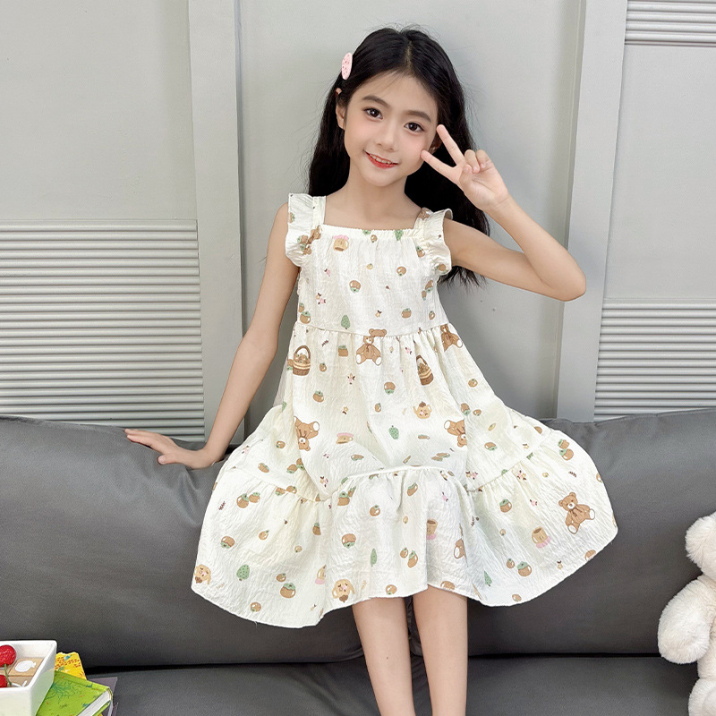 Children's Skirt Summer Thin Vest Sling dress New Girls' Western Style Nightdress Loose Home Clothes