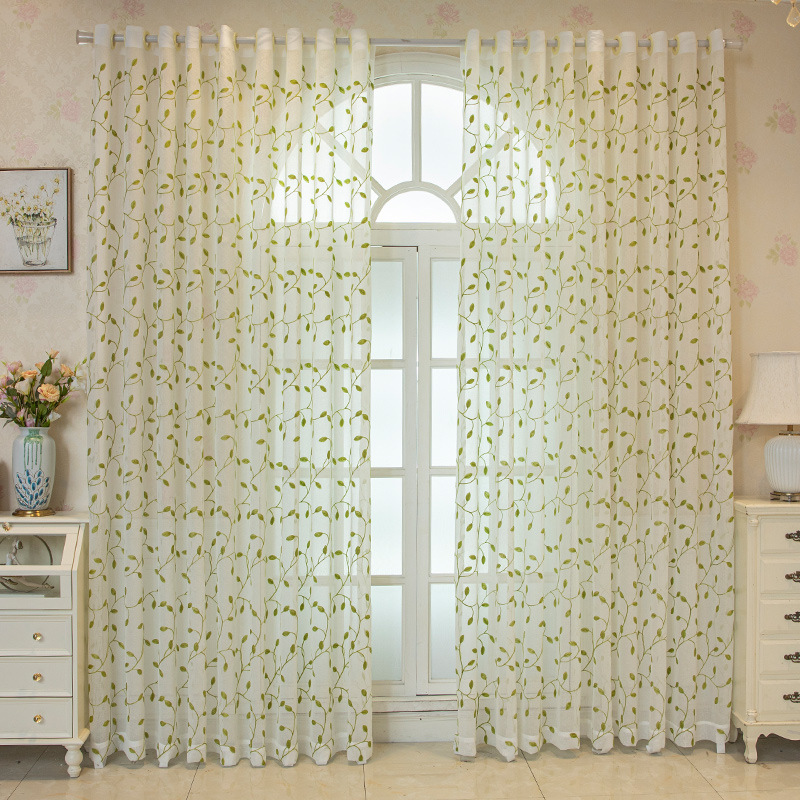Cross-border screen curtain American Amazon embroidered green leaf AliExpress one-piece delivery finished Screen Curtain Factory wholesale