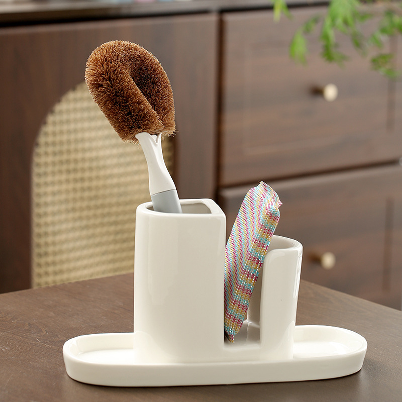Creative Ceramic Drain Rack Sponge Drain Rack Pot Brush Rack Drain Tray Kitchen Storage Supplies
