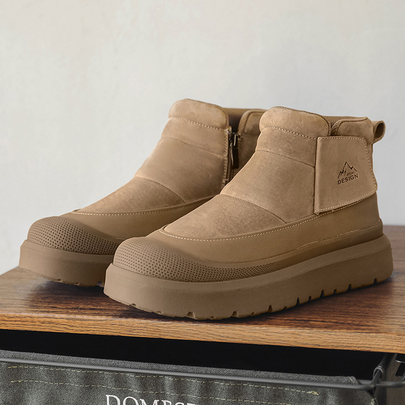 Autumn and Winter New Men's Plush Outdoor Warm Fleece Thickened Casual Versatile Thick-Soled Height-Increasing Anti-Slip Snow Boots Trendy Shoes