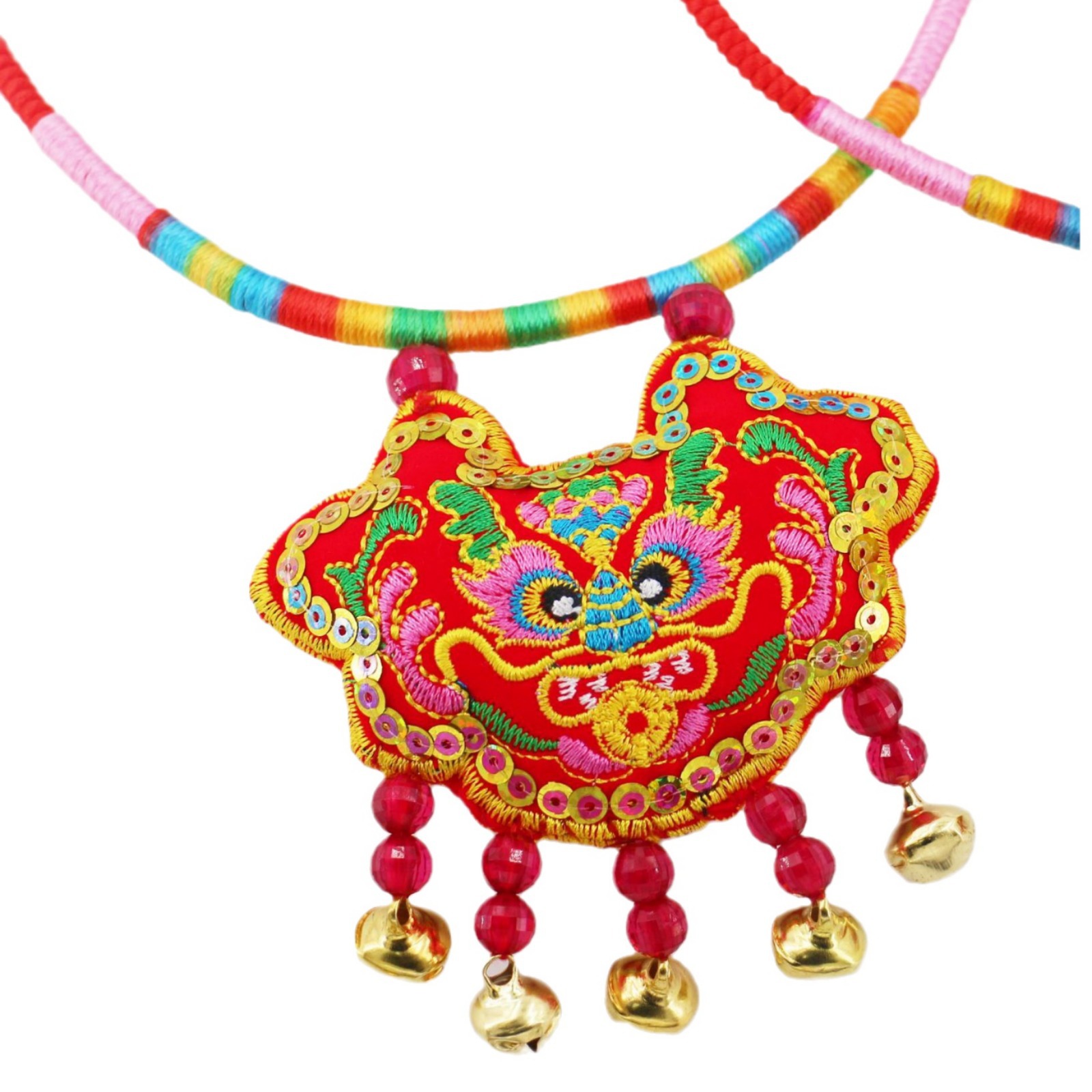 New Embroidered Color Rope Fabric Children's Collar Hanging Ornaments Long Life Lock Baby One-year-old Accessories Photo Trinkets