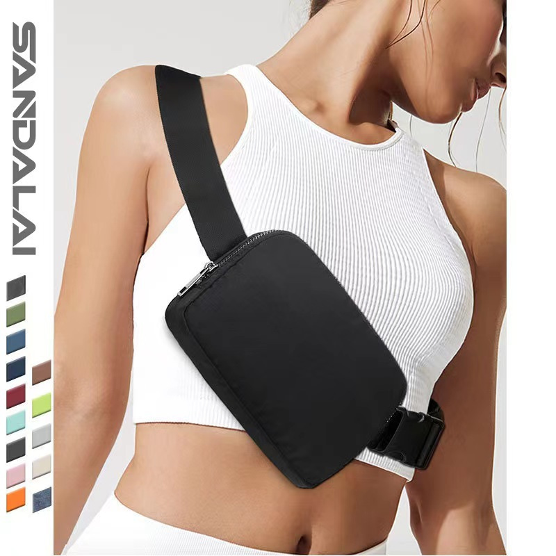 Cross-border Lulu Same-style Polyester Nylon Waist Bag Waterproof Chest Bag Outdoor Activities Running Mobile Phone Bag Crossbody Bag for Men and Women