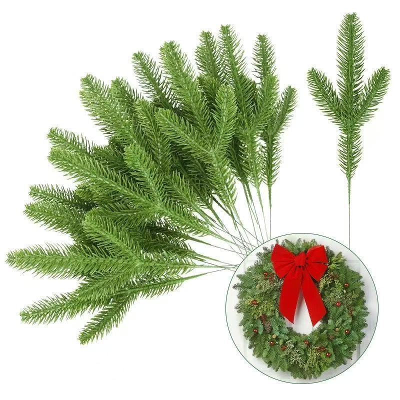 Amazon's Cross-Border Best-Selling Christmas Artificial Three-Pronged Pine Needles DIY Plastic Flowers Christmas Decoration Accessories