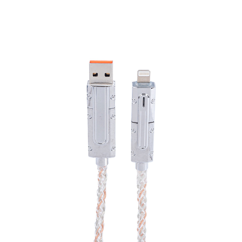 Cross-Border Data Cable Pure Copper Material with Night Light Rotating Head Multi-Function 120W Charging Power Mobile Phone Tablet Charging Cable