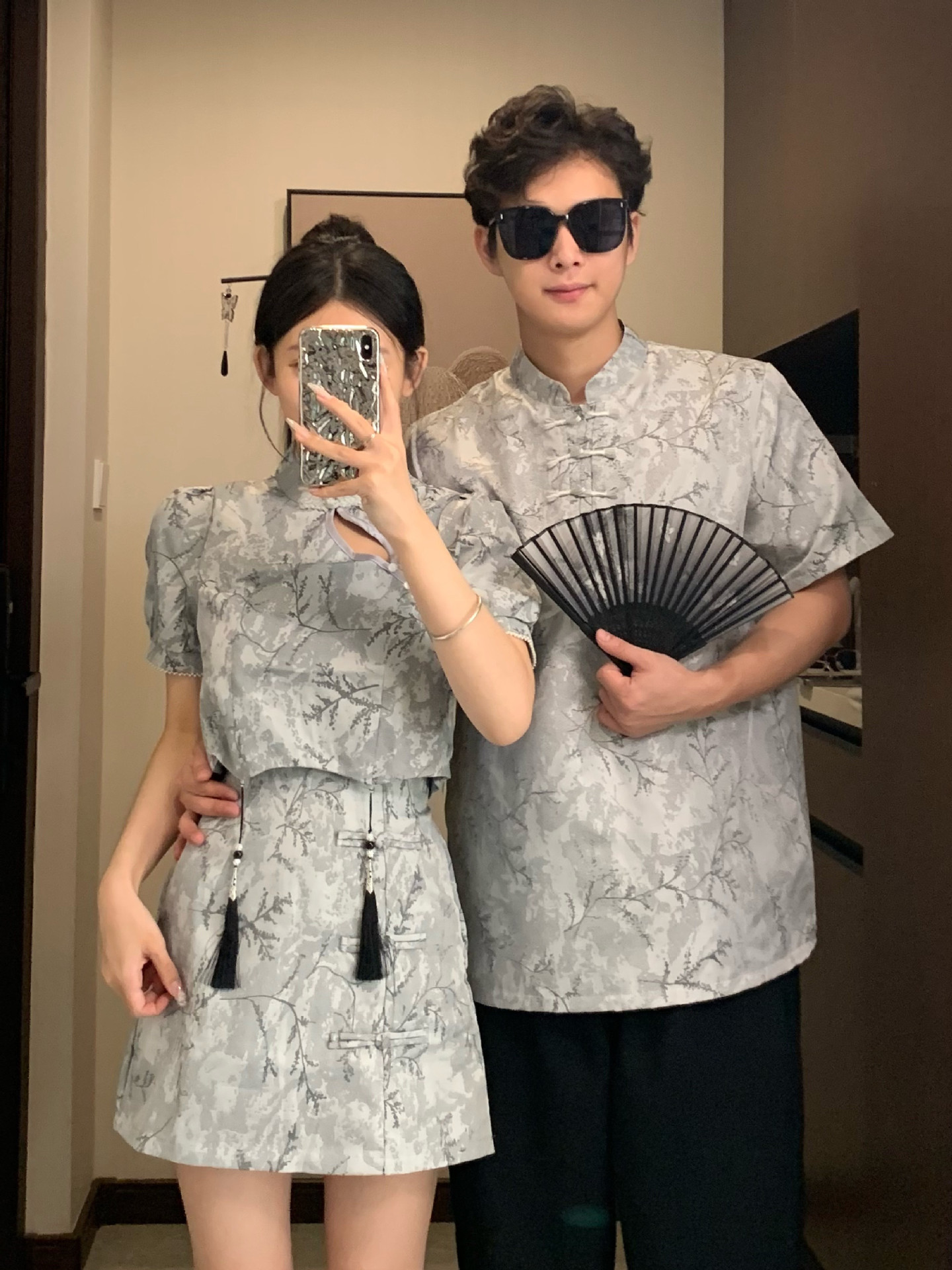 New Chinese Style National Style New Summer Improved Coat Buckle Color Cheongsam Women's Short-sleeved Skirt with Interior Collar Top