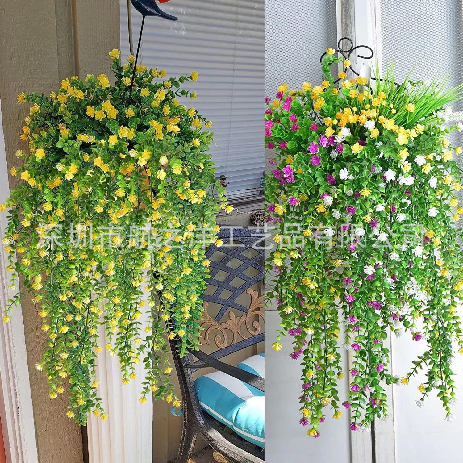Cross-Border Hot-Selling Wholesale of Artificial Wall-Mounted Eucalyptus Camellia Fake Flower Vines for Indoor and Outdoor Landscaping Decoration Direct Sales