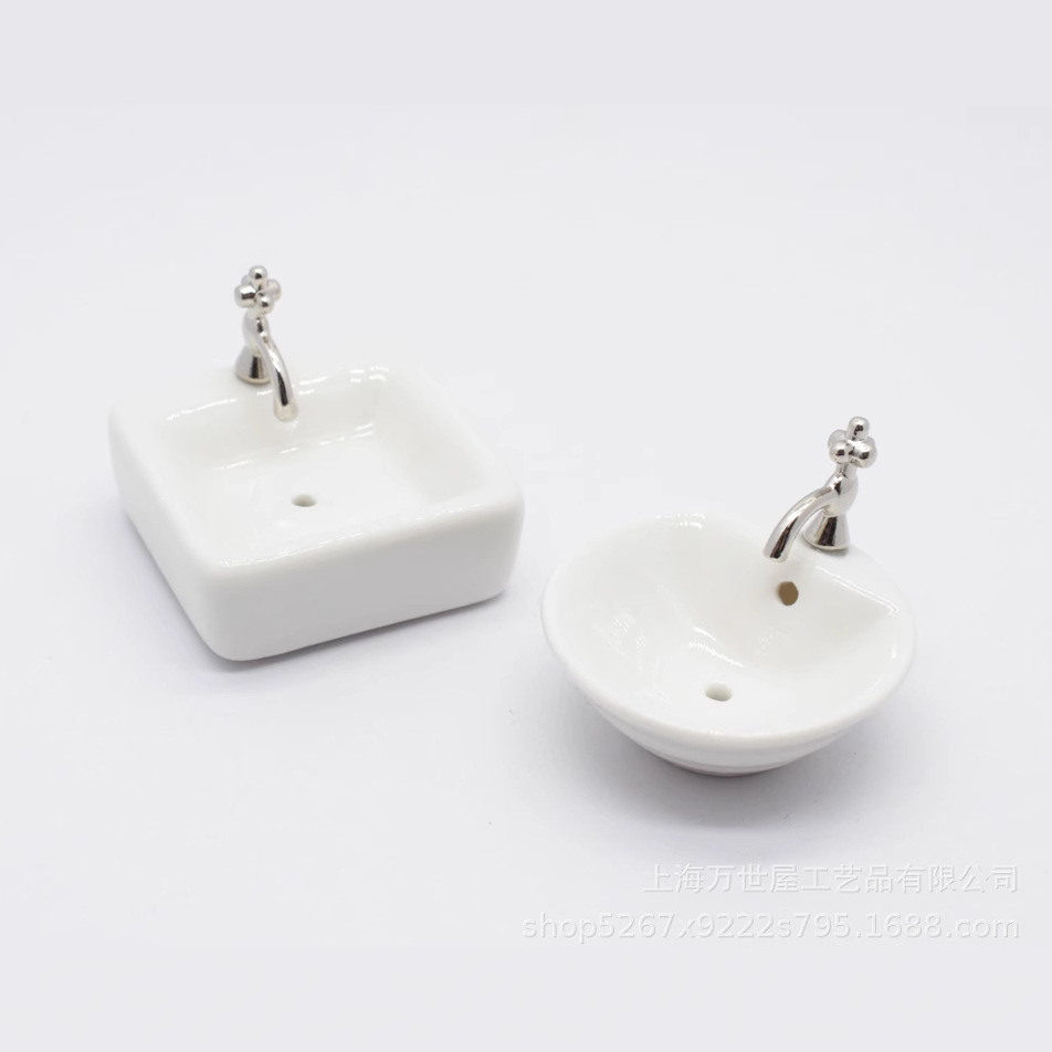 1:12 домик для кукол, мини симуляция, умывальник, чисто белый квадратный и круглый 2