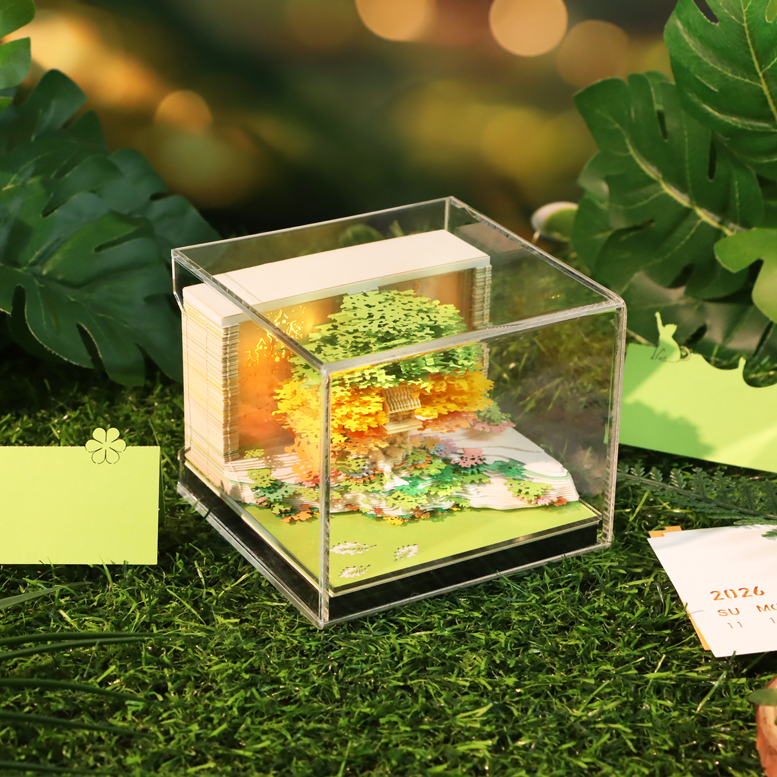 Cross-Border Hot Selling Creative Paper Carving Calendar Flower Sea Tree House 3D Stereo Note Company Corporate Souvenir Desktop Ornaments