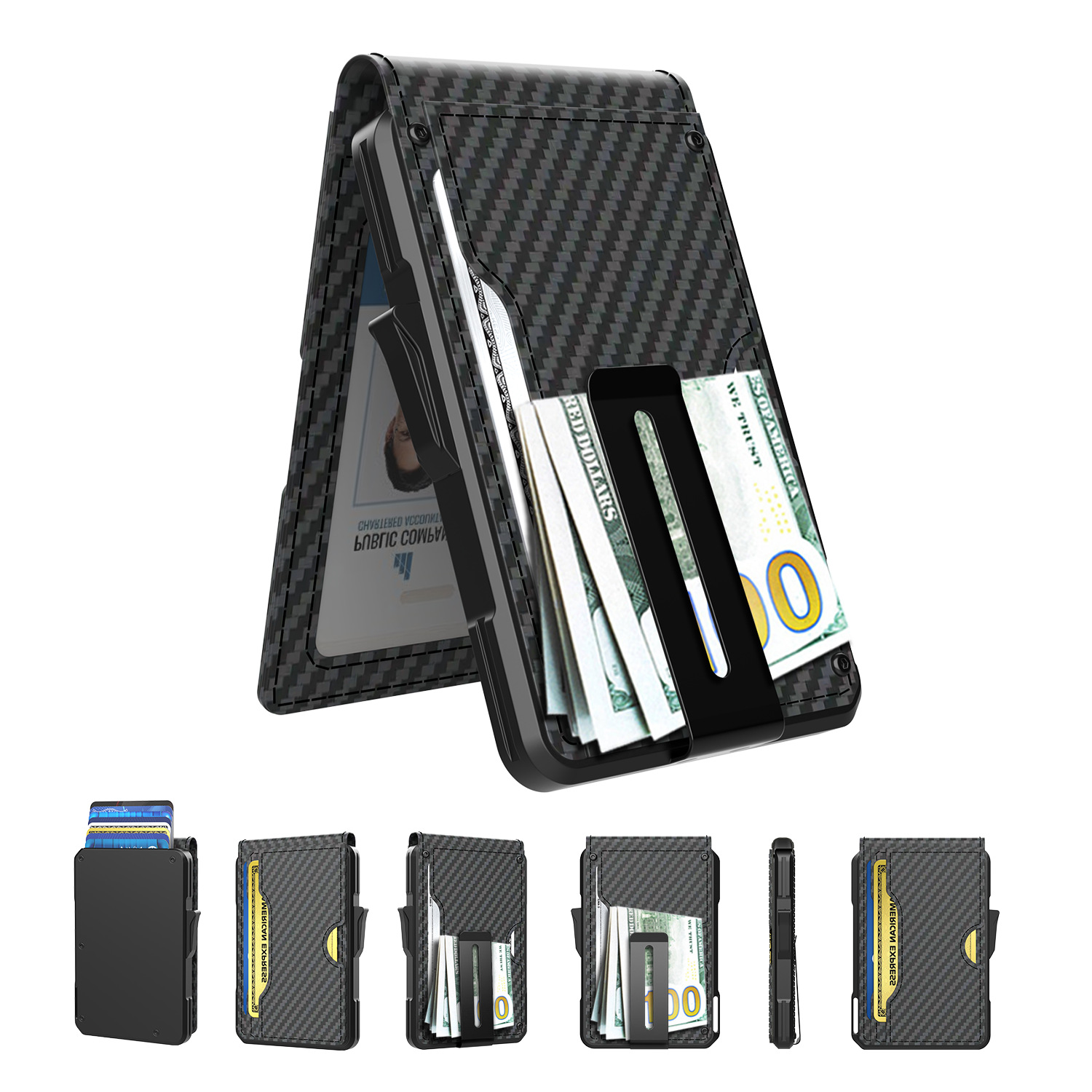 Новый мужской кошелек из углеродного волокна, держатель для карт с зажимом для наличных, алюминиевый держатель для карт, вмещает 13 карт