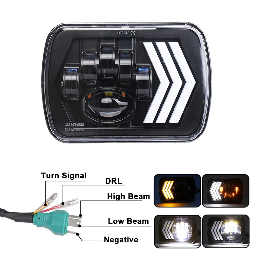 5X7 Square Wrangler Headlight 5x77inch Cherokee Headlight 55W Led Work Lights Truck