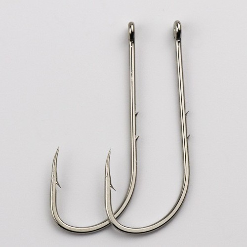 Sea Hook with Double Barbed Long Handle Fish Hook Tube with Hole Sea Fishing Hook Bulk High Carbon Steel Barbed Crooked Mouth Lure Fish Hook