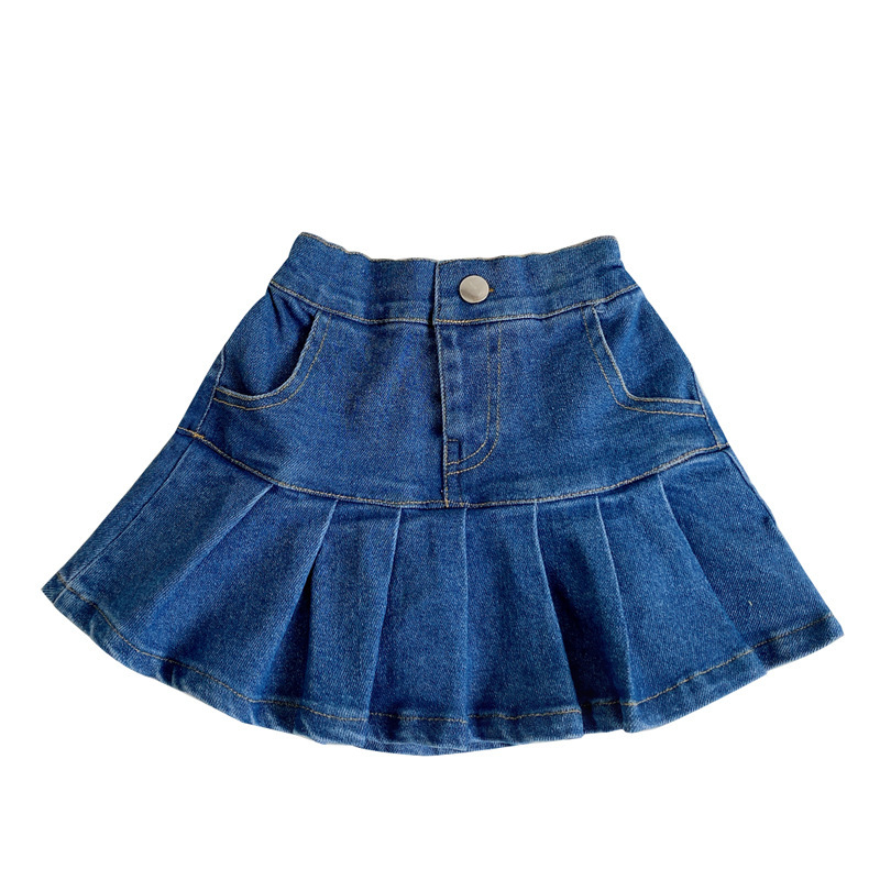 Girls' Denim Pleated Skirt Pants Children's Wear 2023 Summer Korean Style Baby Girl Stretch Short Skirt 52901 Skirt