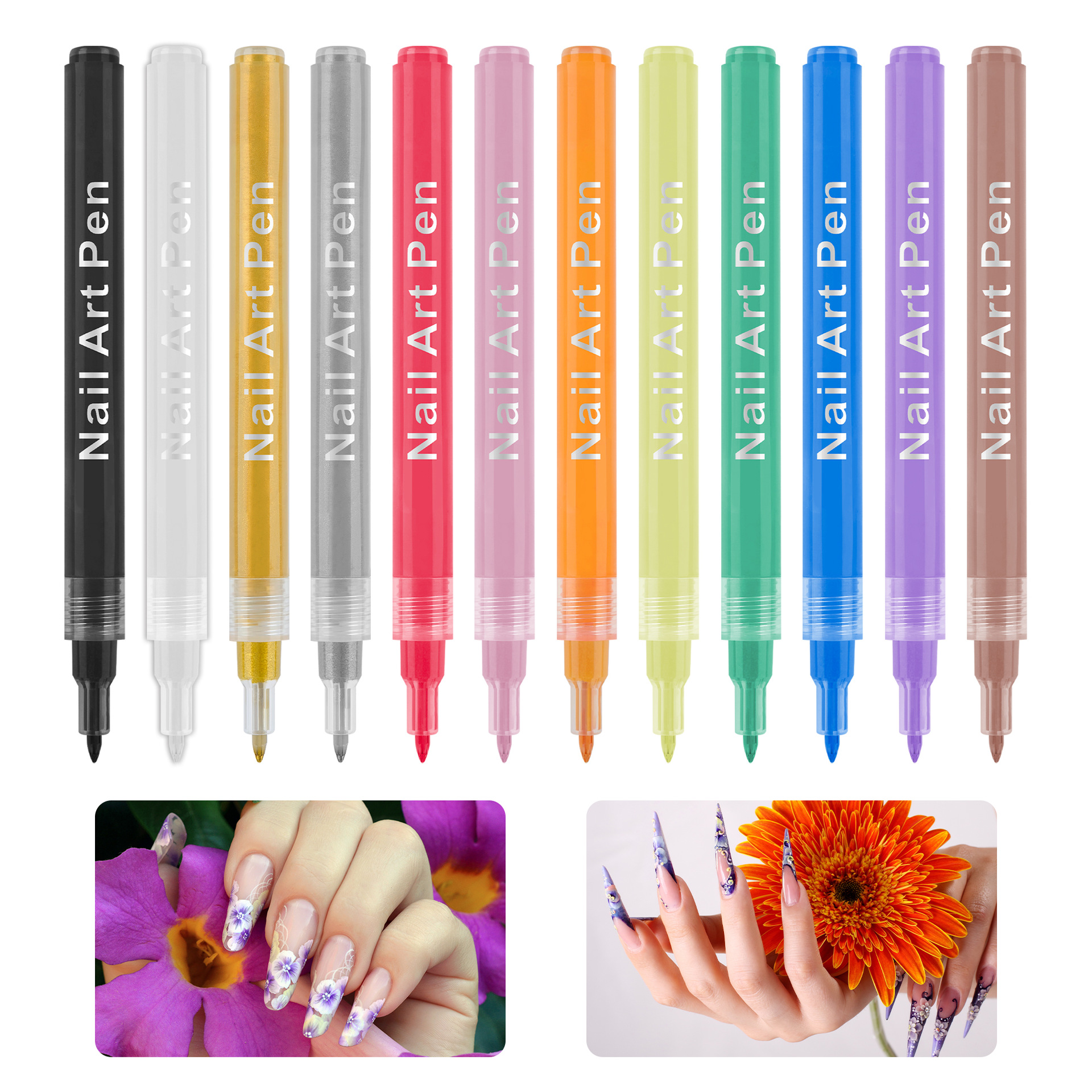Painted glue nail pen nail pen DIY nail baking-free black and white watercolor smudges brush nail drawing Pen Hook pen