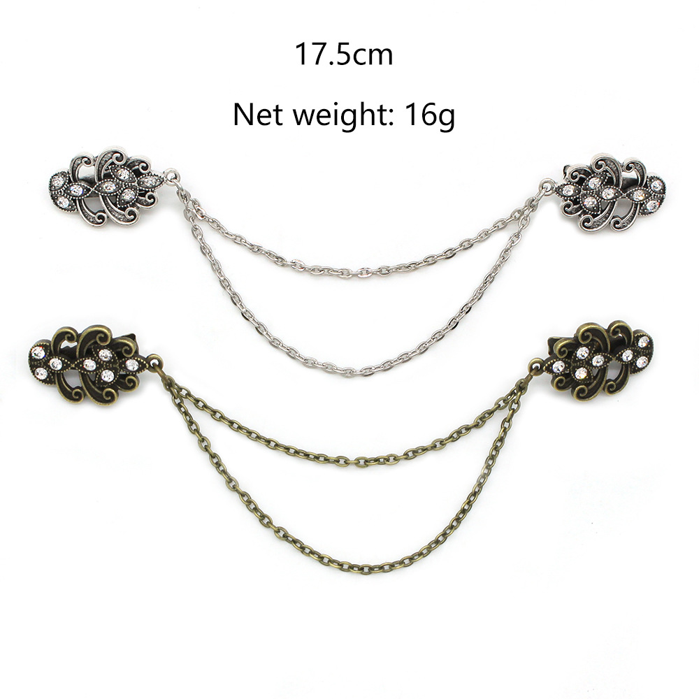 European and American Suit Brooch, Retro Sweater Collar Clip, Tassel Chain, Anti-Shoulder Drop Artifact, Diamond-Encrusted Shirt Chain, Windproof Cardigan Clip