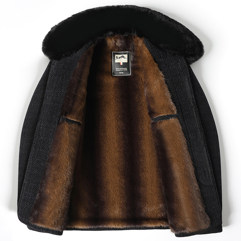 Middle-Aged Dad's Winter Cotton-Padded Jacket with Velvet and Thickeneded Jacket for Middle-Aged and Elderly Men's Chenille Cotton-Padded Jacket for Grandpa