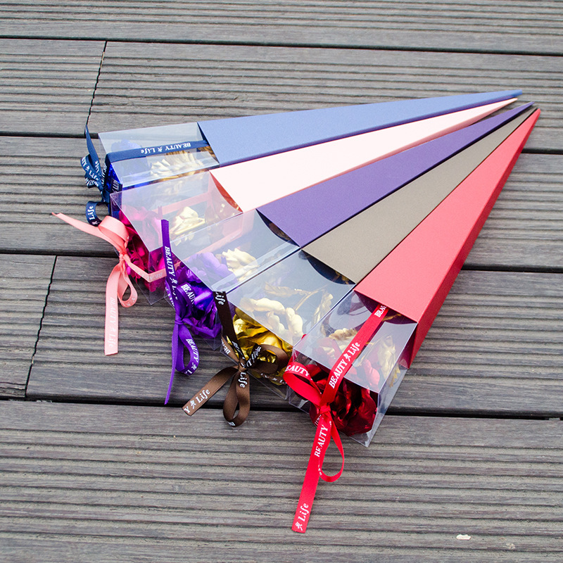 Золотая фольга роза простая заостренная ведерко треугольная коробка факельная упаковка золотая роза подарок на День учителя подарок на День святого Валентина