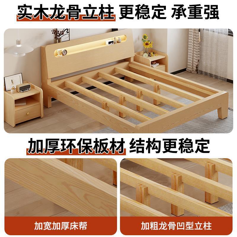 Solid Wood Bed for Home Bedroom 1.5m Panel Double Bed 1.8m Nordic Style Single Bed Frame for Rental House 1.2m
