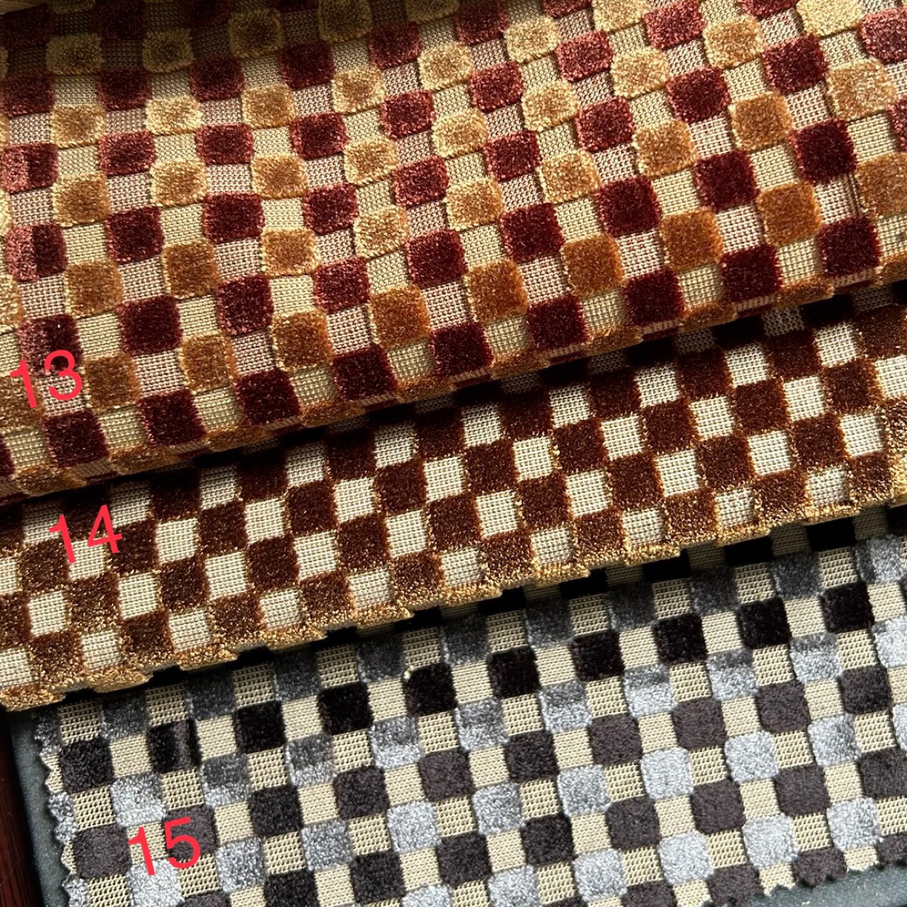 Cut Velvet Small Square Pattern Colorful Chess and Card Pattern Fabric Sofa Cloth Velvet Small Plaid Fabric Colorfulful Plaid