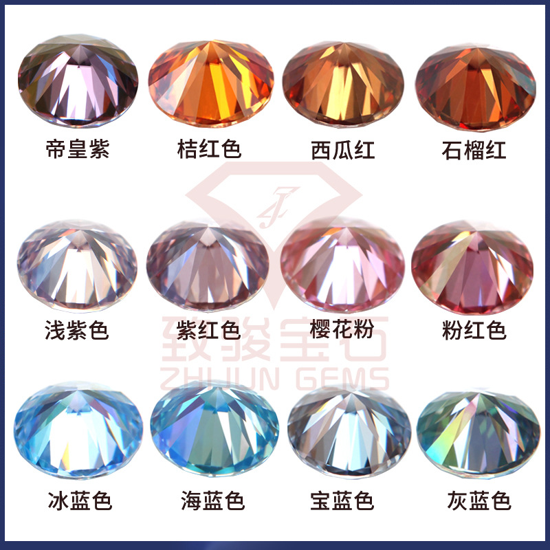 Round Colored Moissanite Loose Stones Red Yellow Blue Colored Diamonds Purple Cherry Blossom Pink Gemstones Manufacturer Wholesale in Stock