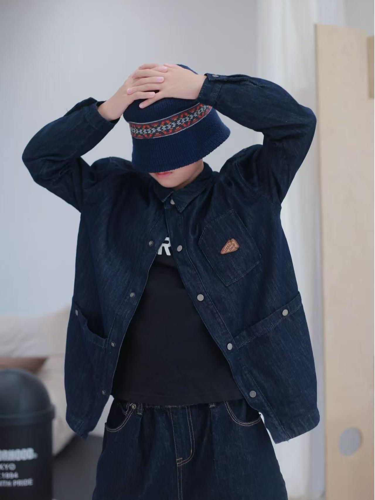 In-Stock 2025 Autumn and Winter Original Men's and Women's Children's Retro Dark Blue Non-Fading Multi-Pocket Soft Denim Shirt Jacket