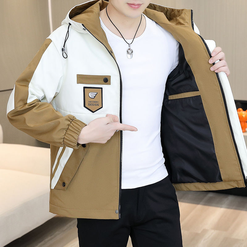 Spring and Autumn Men's Jacket Trendy Korean Style Casual Versatile Hooded Windbreaker Thin Loose Men's Coat