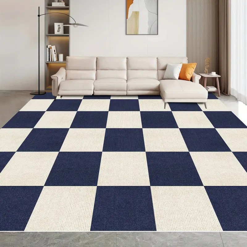 Office Splicing Carpet Thickeneded Bedroom Living Room Self-Adhesive Floor Mat Cream Non-Slip Soundproof Floor Mat Can Be Cut for Care