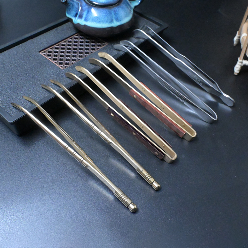 Медный зажим для чая, зажим из нержавеющей стали, зажим для чашки, пинцет, аксессуары для чайного набора, высококачественный зажим из массива дерева