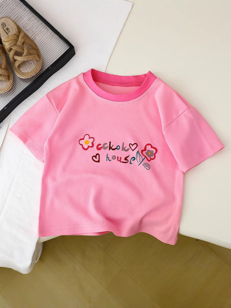 Girl's Cartoon Printed T-shirt 2025 Summer New Children's Cute Short-sleeved T-shirt Baby's Base Shirt