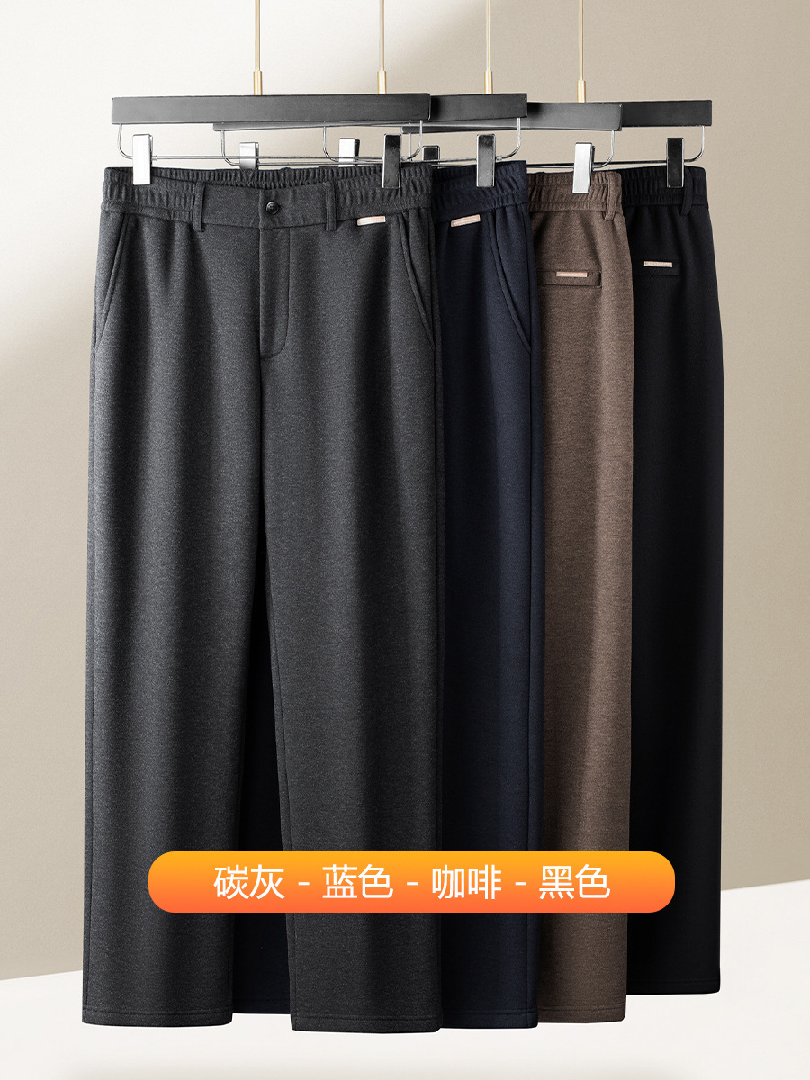2025 Winter Thick Fleece-Lined Men's Casual Pants Warm Sheep Wool Blend Woolen Men's Loose Fit Middle-Aged Dad Pants