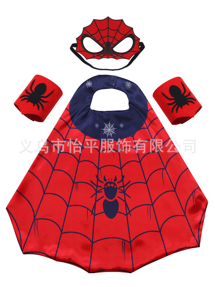 Kids Spiderman Cloak Cartoon Superhero Grid Cloak Mask Wrist Halloween Game Play Gift