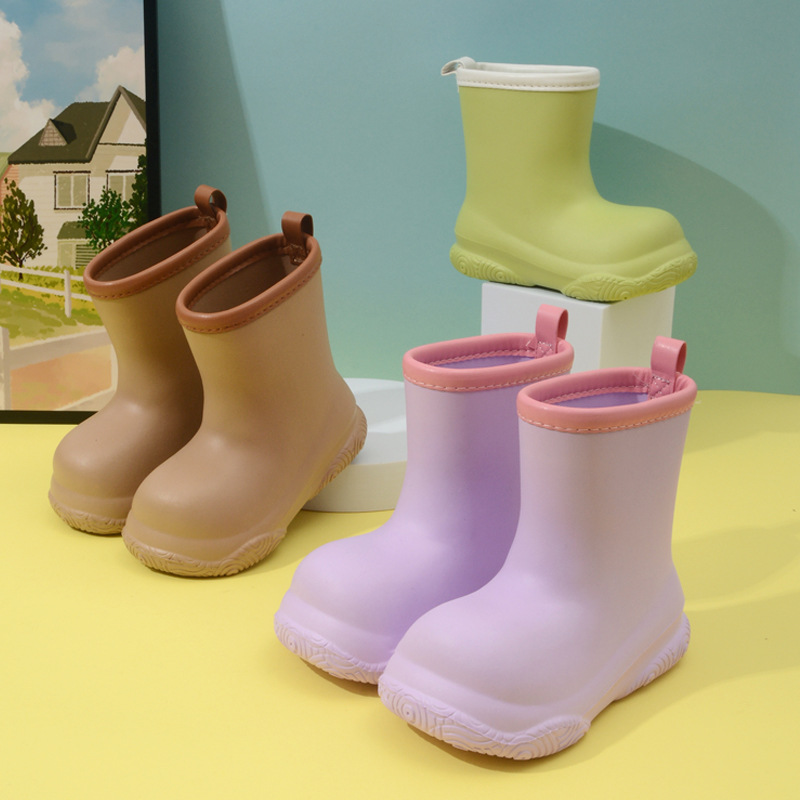 Children's Rain Boots for Small and Medium-Sized Kidsren, Pure Color Eva Outer Wear, Waterproof, Non-Slip, Soft Sole, Cotton Warm Mid-Calf Rain Boots