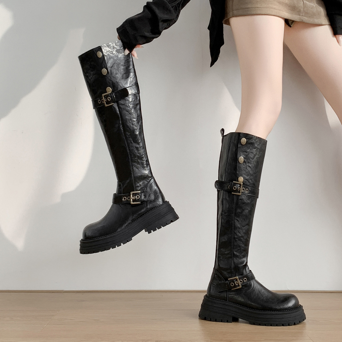 Dongya Danfeng Long Boots Women's chubby girl Thick Leg Large Tube Knight Boots High Tube But Knee Long Boots plus size Women's Boots