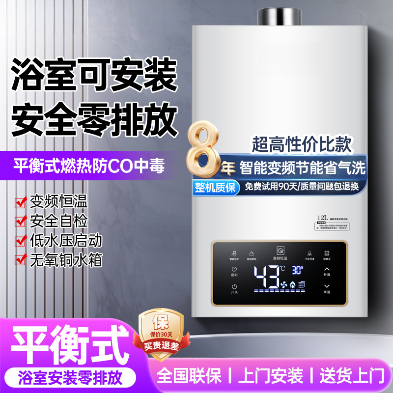 Оптовый газовый водонагреватель на природном газе 12 литров для дома, электрический, с постоянной температурой, принудительная вытяжка, сжиженный газ, сбалансированный бустер