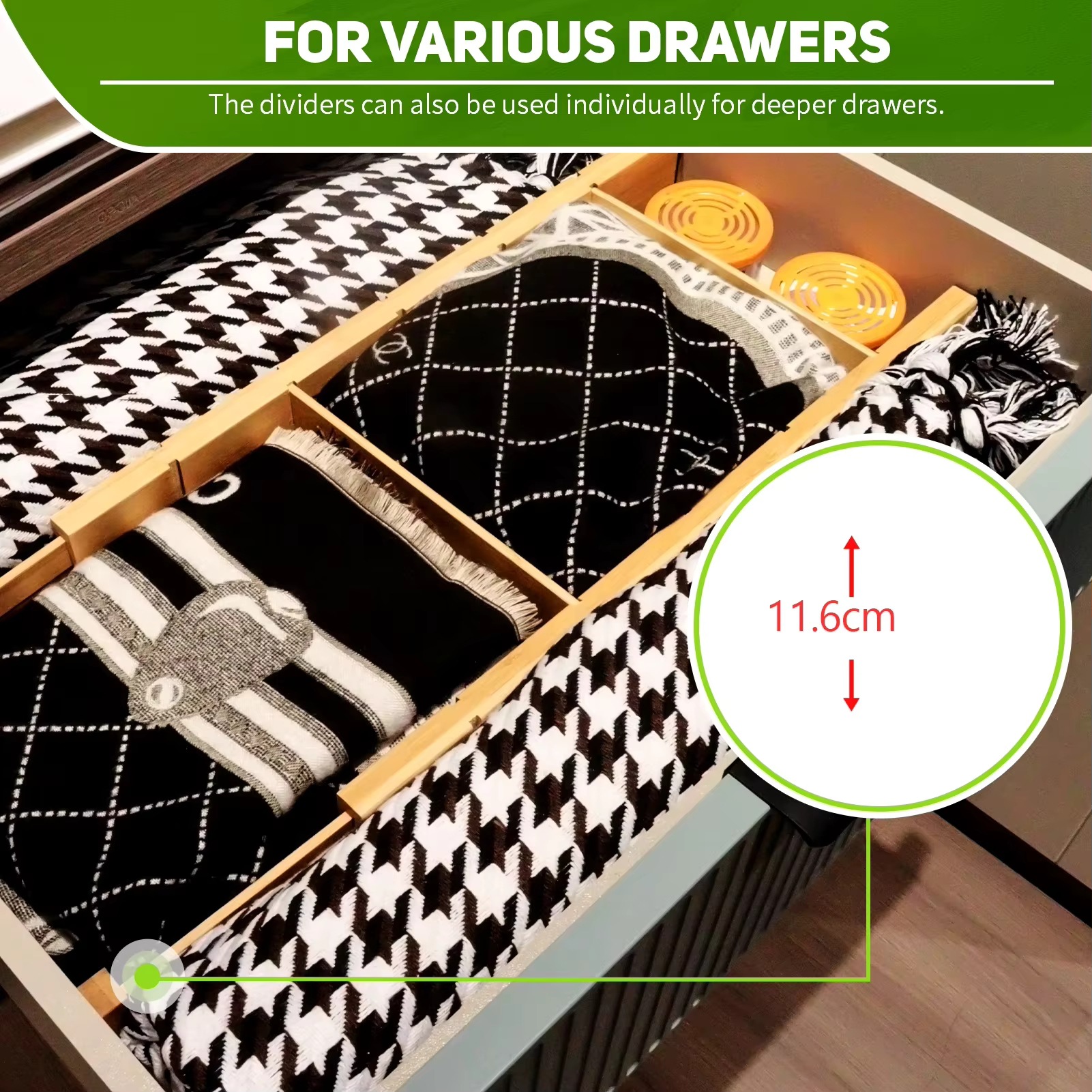 Retractable Bamboo Household Drawer Divider Rack Set of 4 Bamboo Drawer Organizer Set Spring Type