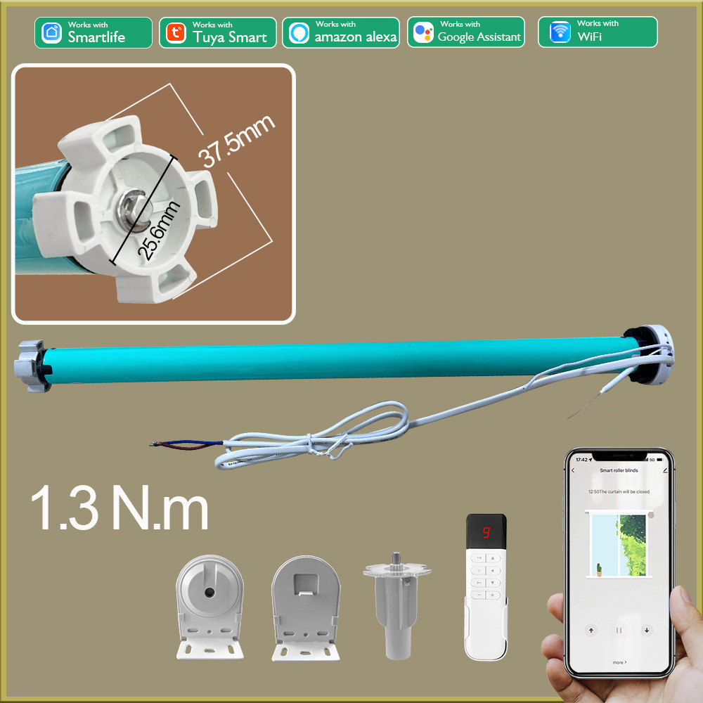 мотор для рулонных штор Tuya Wifi 1.3N.M, подходит для алюминиевой трубы 38 мм, поддерживает голосовое управление