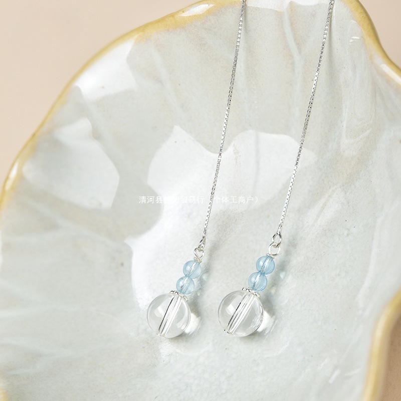 White Crystal Earrings for Women, East China Sea Agate, Chalcedony, Jade, Loose Beads, Metaphysical Earrings, Aquamarine Earrings