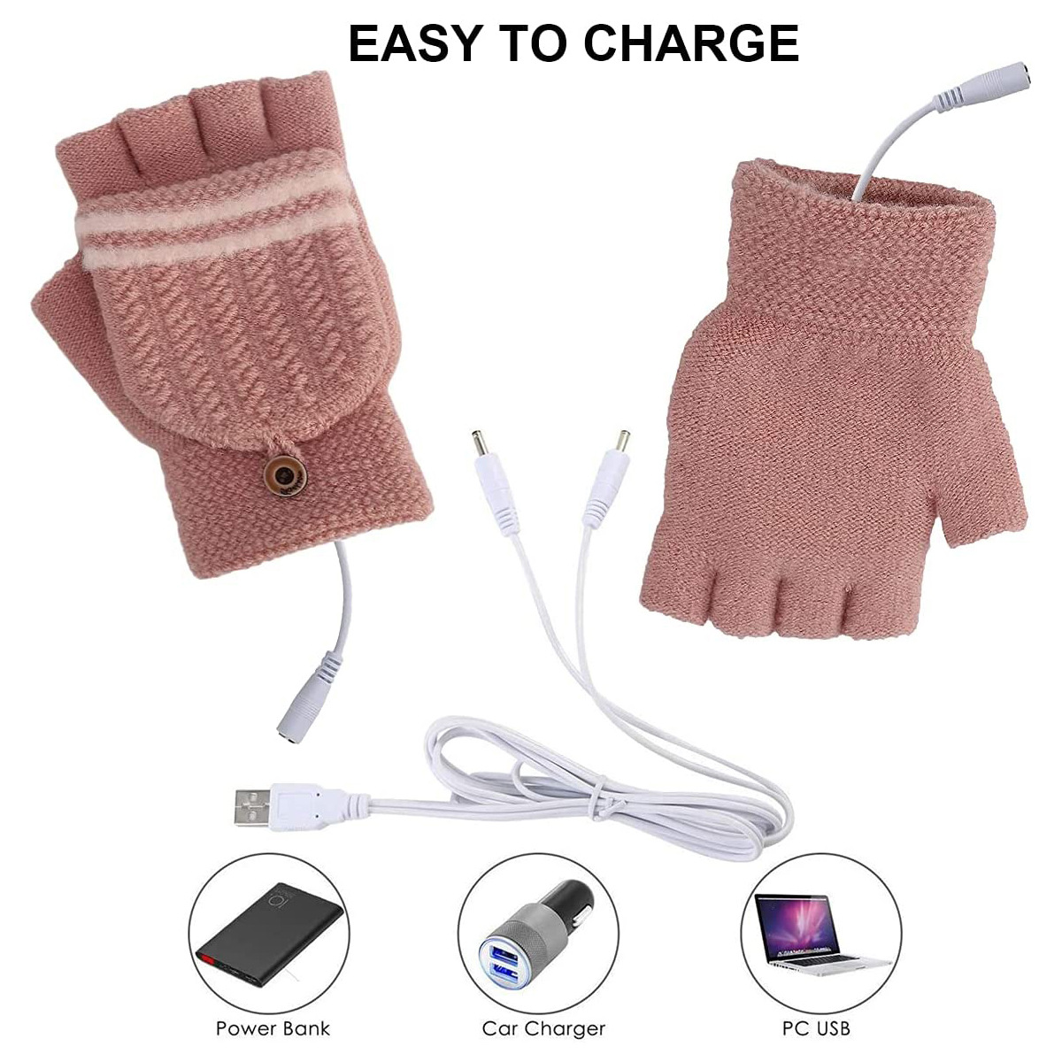 Cross-border USB flip gloves electric heating warm gloves charging gloves knitted hand warmer half-finger heating gloves