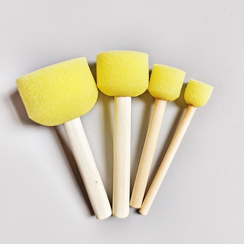 Children's diy graffiti brush sponge brush kindergarten American labor early education material wooden handle round mushroom sponge brush