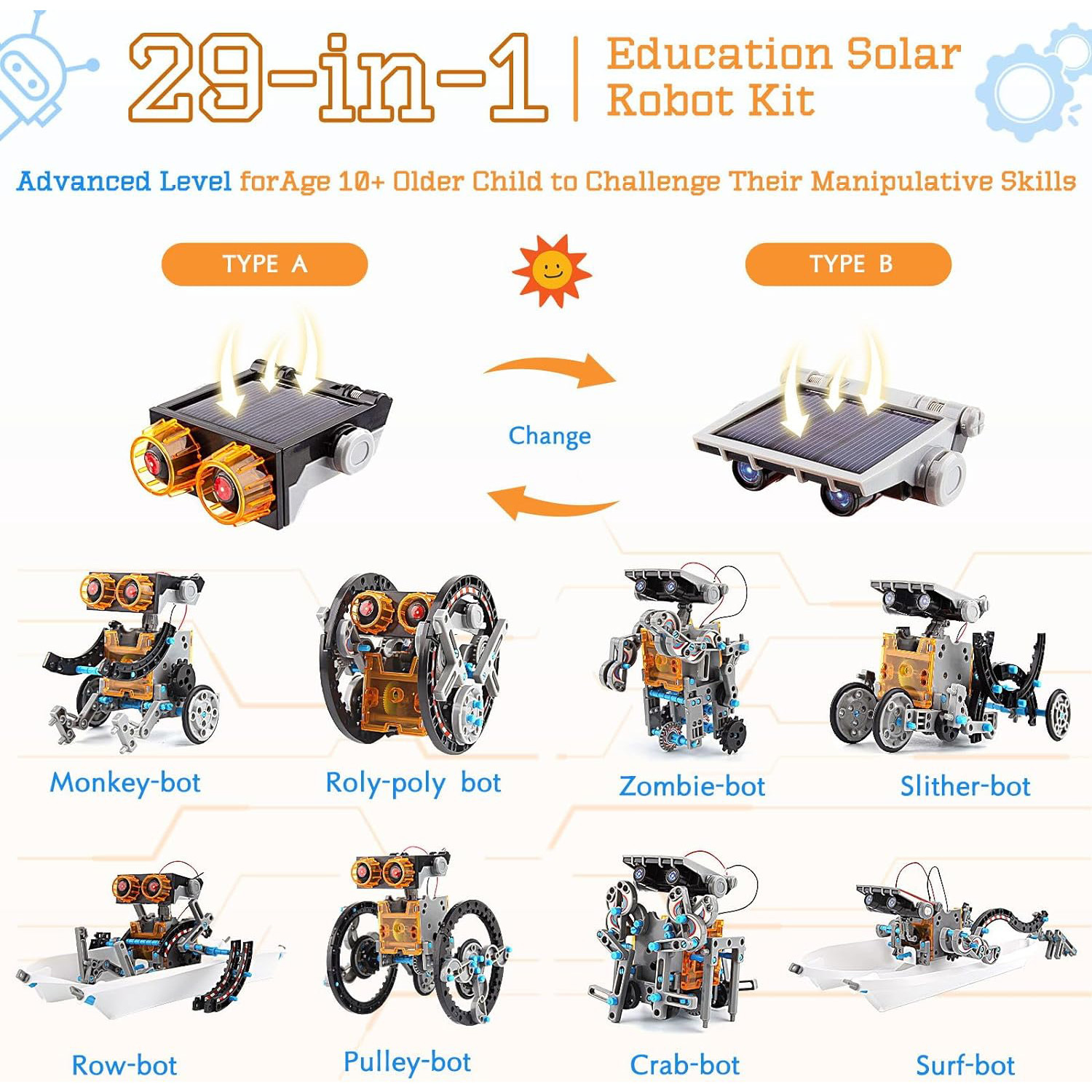 2024 New Cross-border DIY Assembled Toys 29-in -1 Self-loading Solar Toy Car 29-in -1 Intelligent Robot