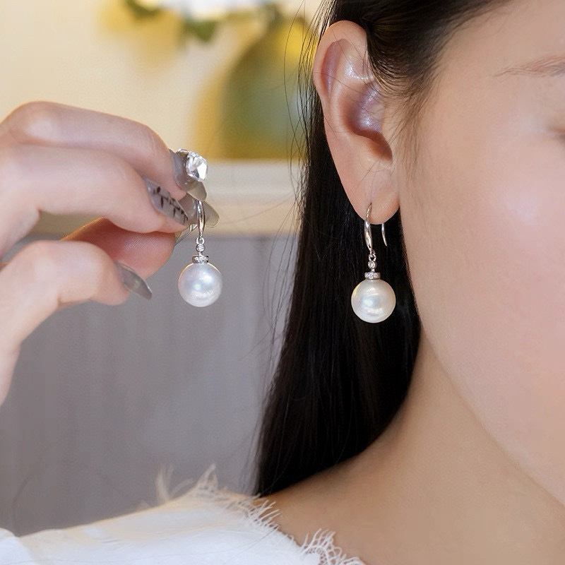 Platinum Pt900 Accessories Simple Ear Hook Diamond D0.03Ct Picture Beads 10-11, 12-13mm