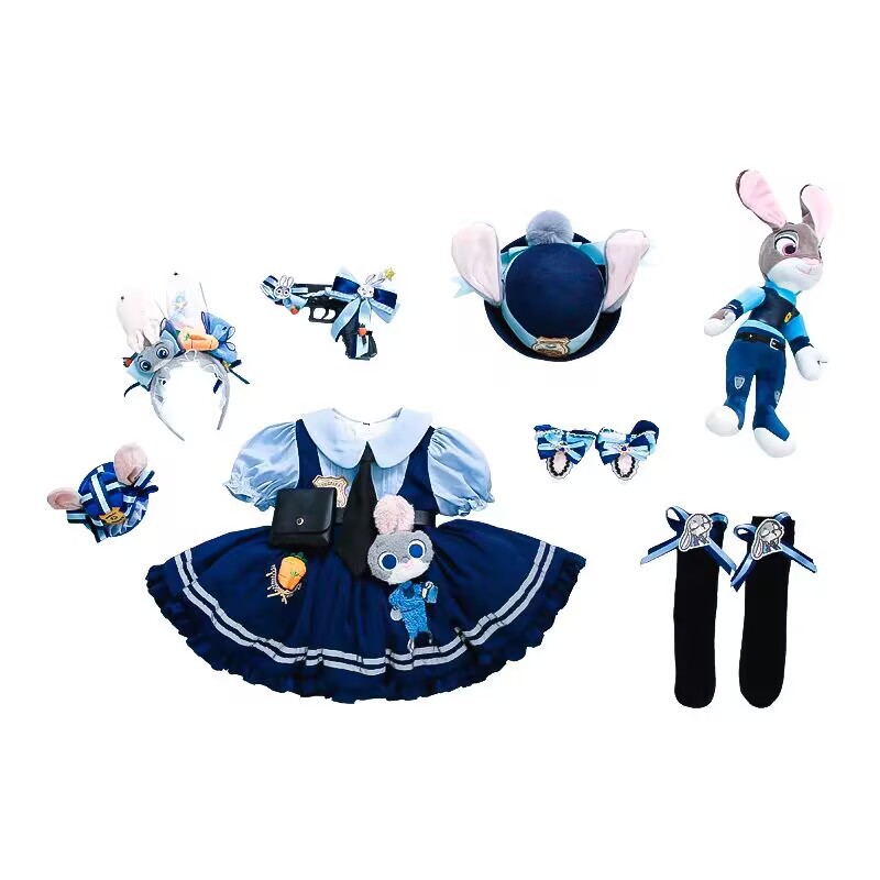 Girls Rabbit Police Officer Princess Dress Summer New Children's Cartoon Puff Skirt Birthday Dress Lolita Dress