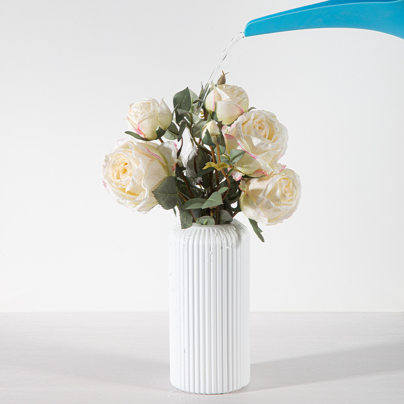 Hydroponic Flower Vase White Vertical Pattern Imitation Ceramic Vase Flower Arrangement Modern Simple Lantern Plastic Vase Ornaments Flower Utensils