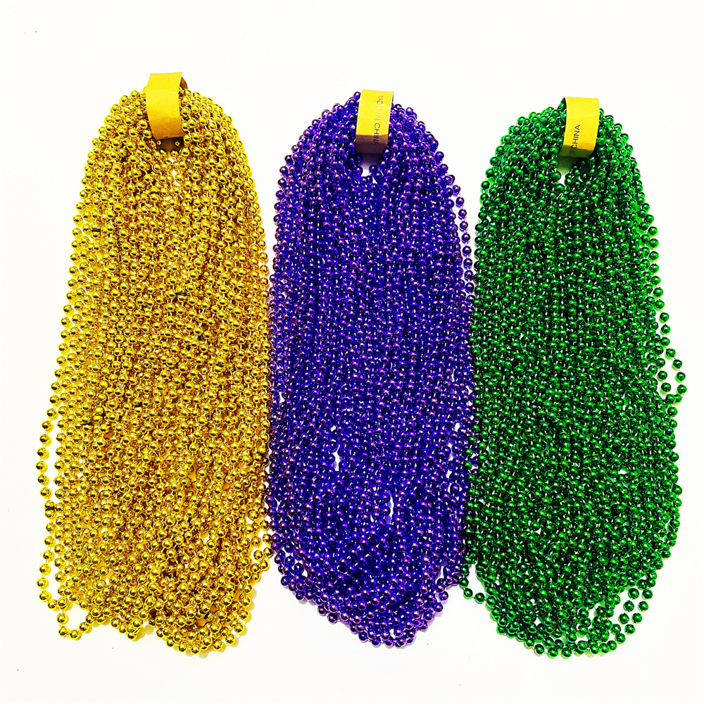 Cross Border Hot Christmas DIY Accessories New Orleans Festival Color Necklace Tricolor Beaded Party Necklace 7mm