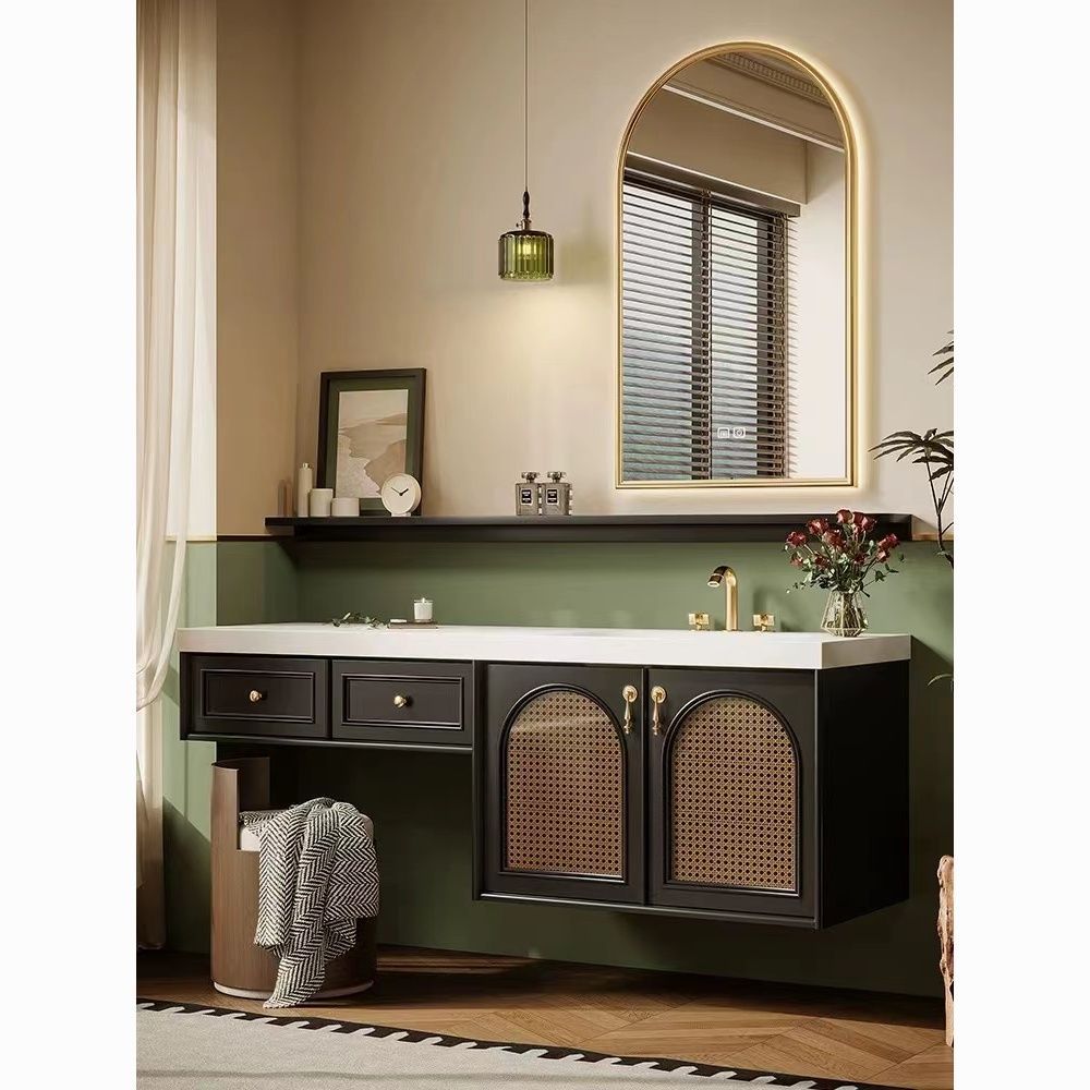 Французский ретро шкаф для ванной из дуба комбинированный туалетный столик раковина сланцевый горячий изгиб интегрированный умывальник