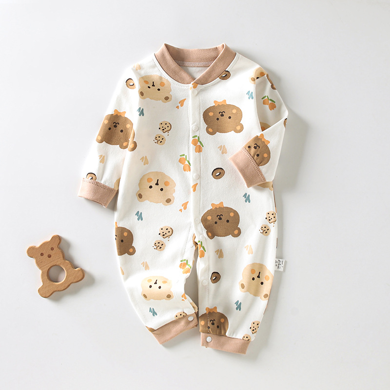 Combed Pure Cotton Printed Baby Jumpsuit Baby Long-sleeved Climbing Suit for Newborns Super Cute Haxi Baby Home Clothes