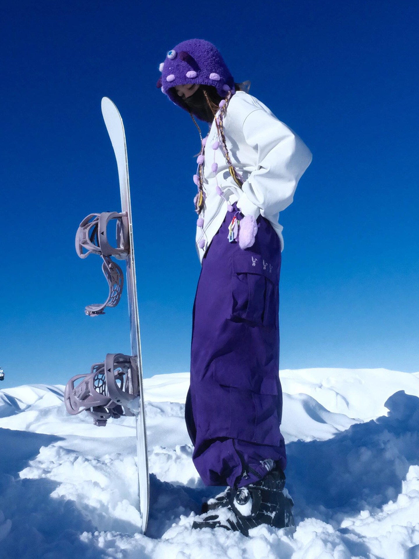 Ice Degree Outdoor Fleece-Lined Thickened Ski Suit for Men and Women, Cute Rabbit Sweatshirt, Windproof Multi-Pocket Ski Pants