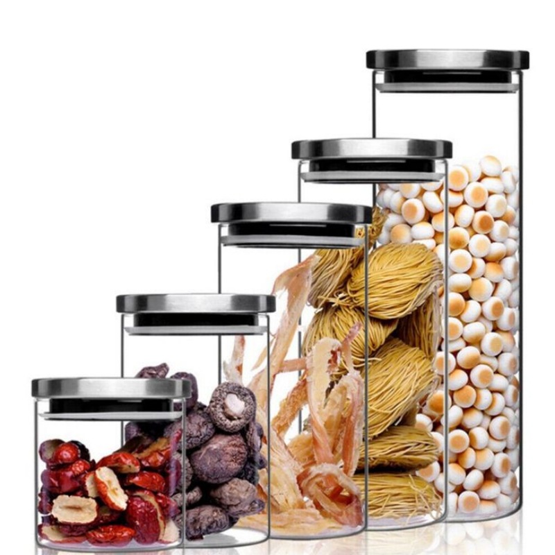 Food-Grade Stainless Steel Lid Glass Sealed Jar Refrigerator-Specific Storage Jar Tea Round Moisture-Proof Sealed Storage Jar